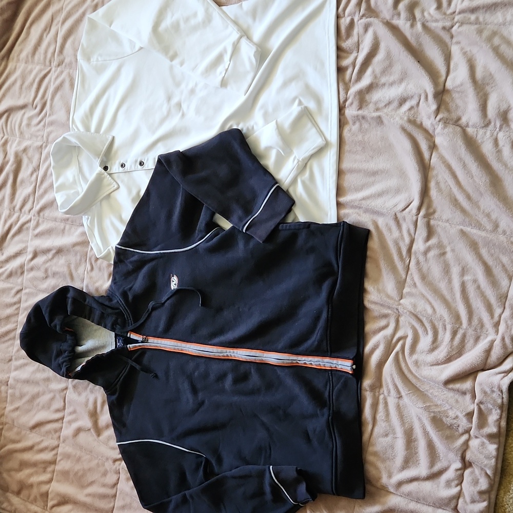 2 shirt bundle Men - Nautical sweatshirt Hoodie L & white long sleeve polo XL